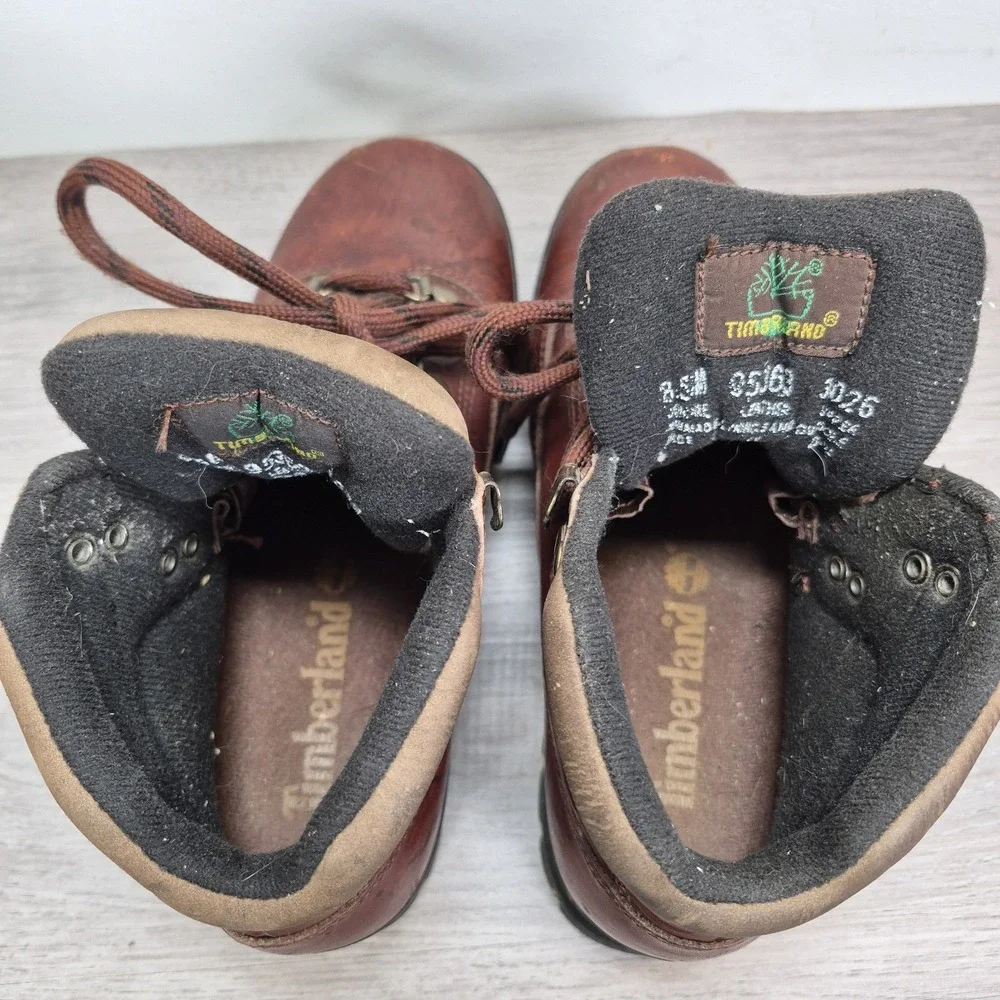Timberland Women's Brown Leather Boots Waterproof Hiking Camping Outdoor Sz 8.5